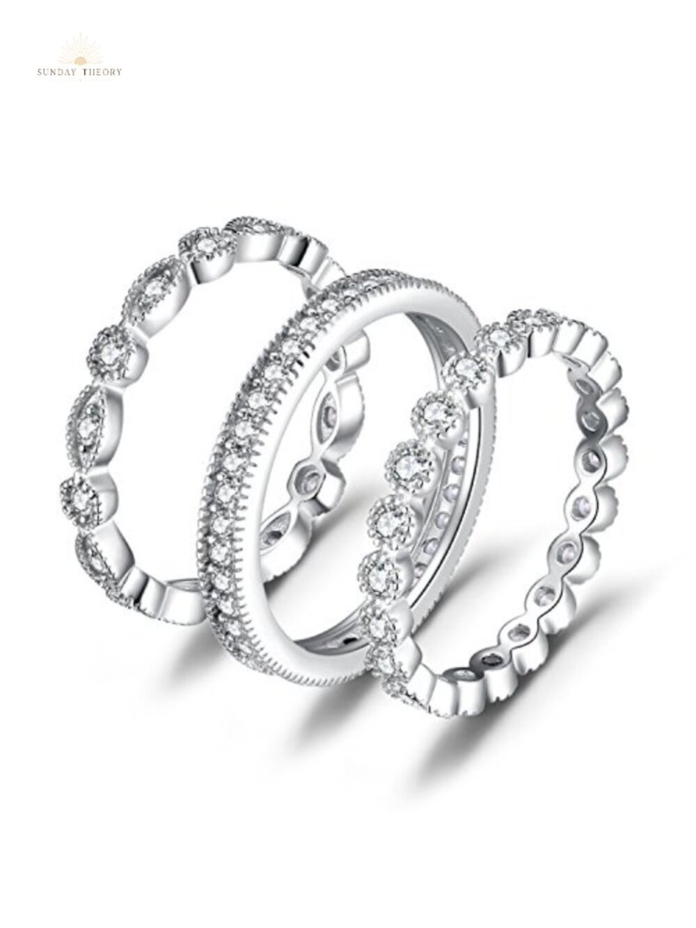 Sterling Silver Stackable Ring Sets for Women Wedding Bands Cubic Zirconia